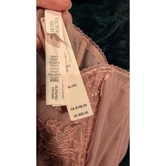 Victoria's Secret Corset Bustier Mauve Lace Sheer Mesh Boned Zipper XL - Picture 7 of 7